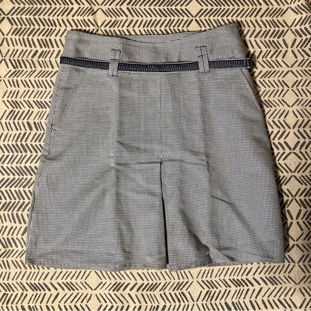 Vintage Front Pleat Houndstooth Pattern Skirt with Belt